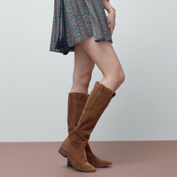 Frye Cara Suede Wood Brown Slouchy Tall Boots - Picture 6 of 8